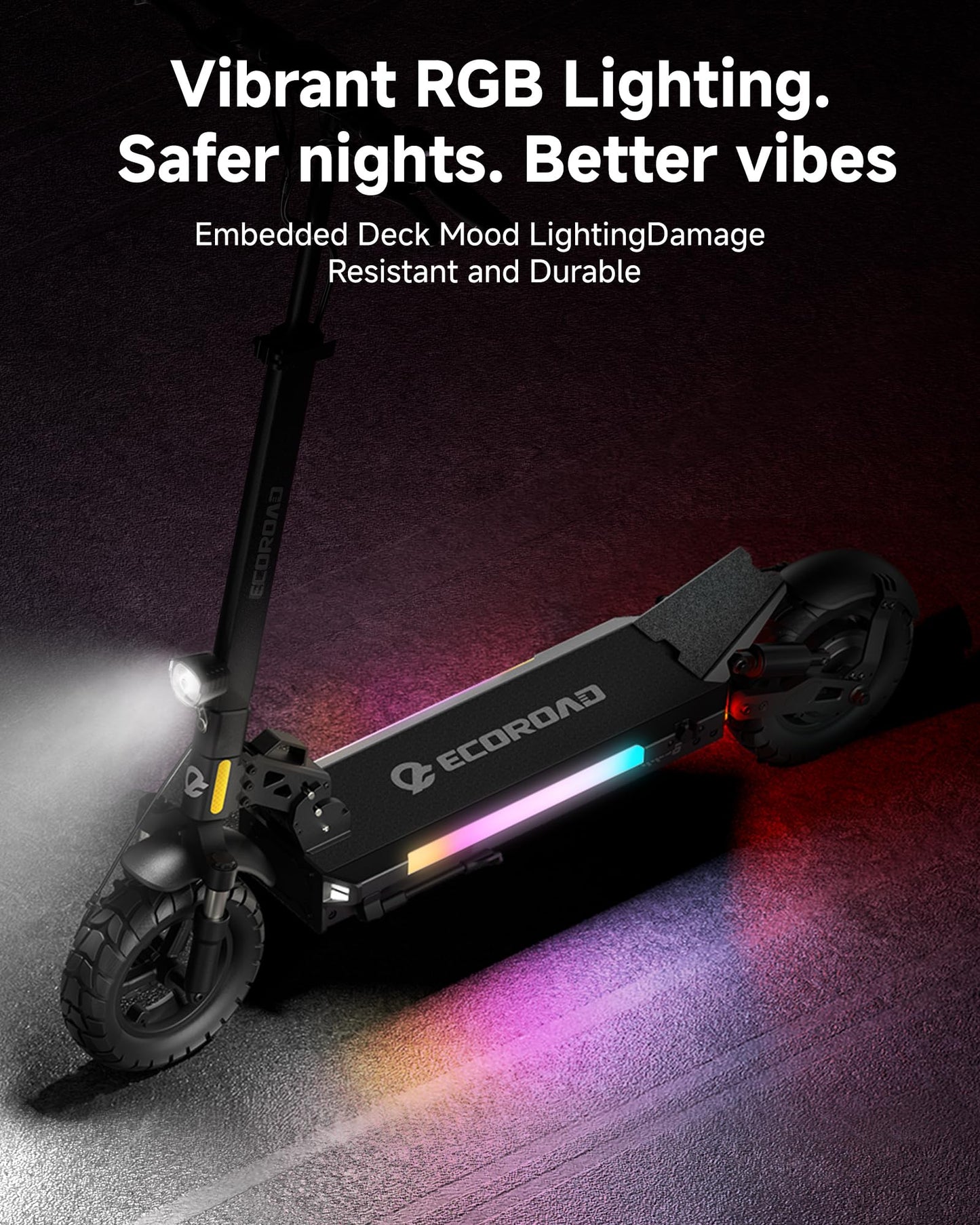 ECOROAD Electric Scooter for Adults, 1000W Peak Motor Up to 31 MPH, 37+ Miles Long Range, 10" All-Terrain Pneumatic Tires, Foldable Heavy Duty 330+ lbs E-Scooter with App & RGB Lights