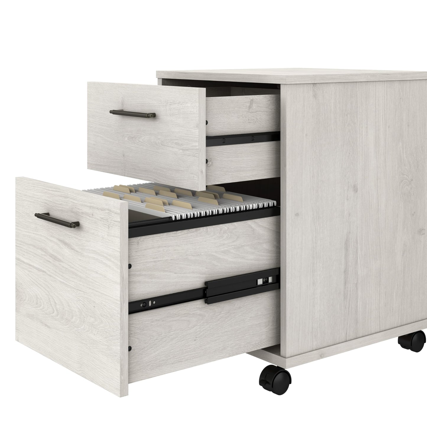 Bush Home Key West 54W Computer Desk with 2 Drawer Lateral File Cabinet and 5 Shelf Bookcase in Linen White Oak