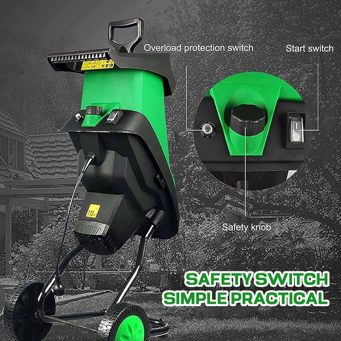 HMWOKPOT Electric Garden Shredder & Wood Chipper with 50L Collection Bag, 2400W-220V Powerful Leaf Mulcher - 40mm Cutting Capacity for Lawn and Garden Use
