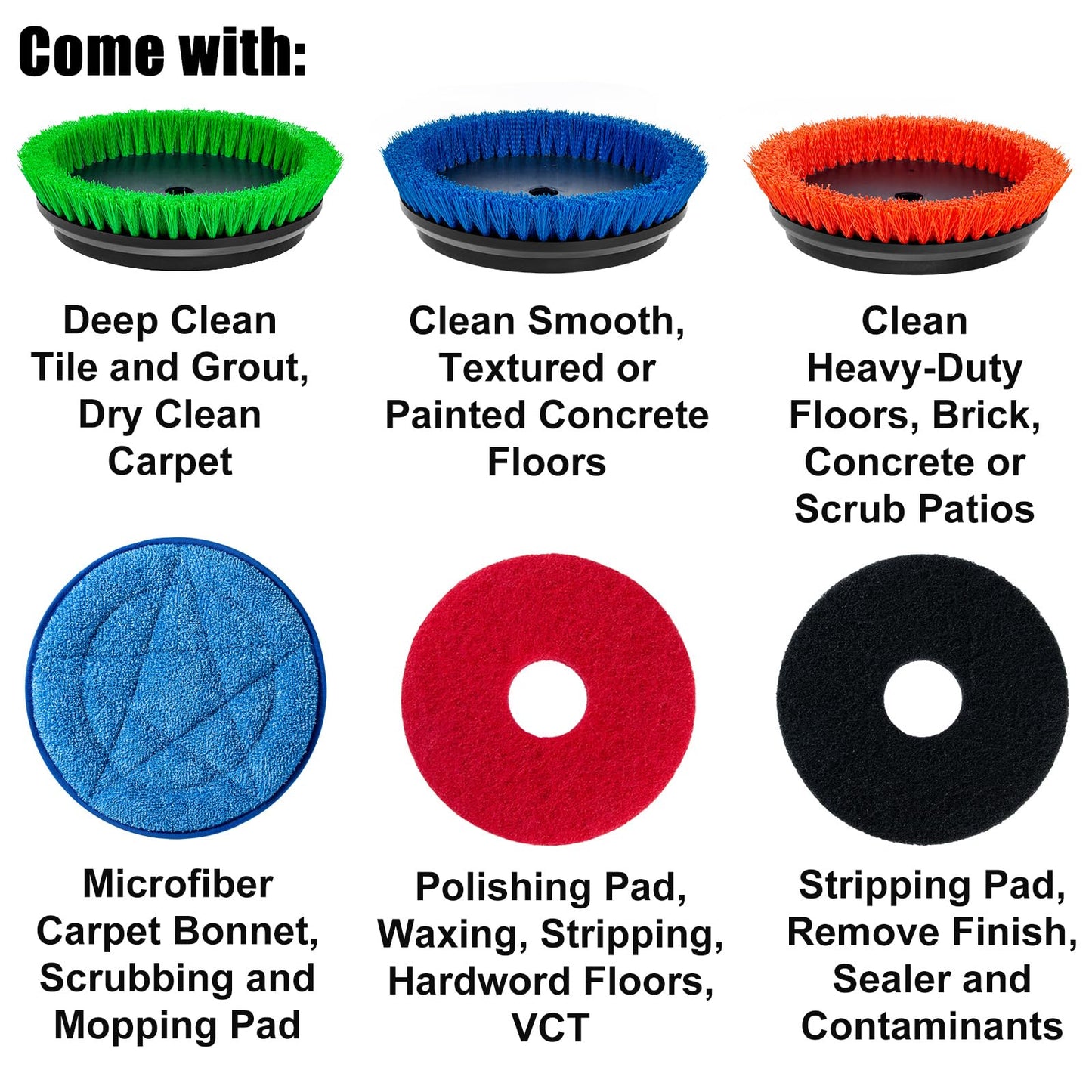 HHQ Commercial Floor Scrubber Machine, 13" Heavy Duty Orbital Floor Cleaner Buffer and Polisher- Deep Cleaning Hard Floors and Carpets with Ease, 3 Brushes & 3 Cleaning Pads, Orb-6