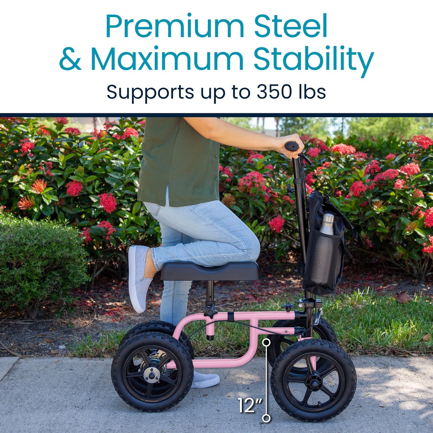 Vive Mobility All Terrain Knee Scooter Walker for Foot Injuries - Adult Broken Leg Crutch Cart Roller for Surgery, Broken Foot, Ankle Injury - Kneeling Rolling Steerable Seated Wheel Scooter Aid