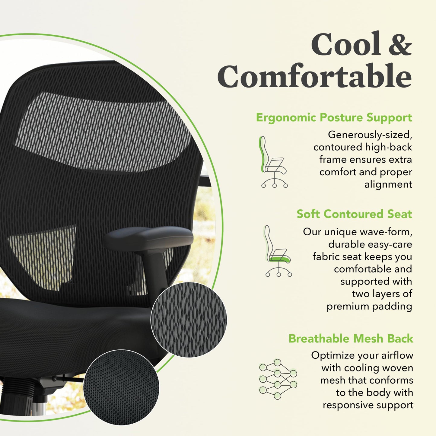 HON Prominent High Back Ergonomic Office Chair with Adjustable Center‑Tilt Recline, Height Adjustable Arms, Swivel Desk and Computer Chair for Home Office or Workstation, Black