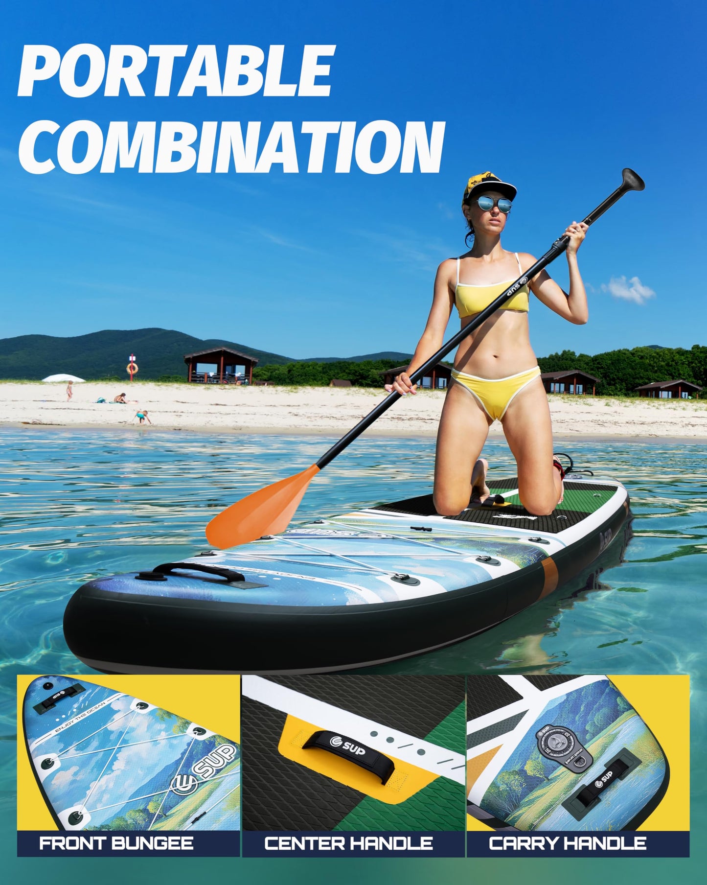 ESUP 11’6 ×34" Wide Inflatable Paddle Board with SUP Accessories, Extra Stable Stand Up Paddleboard for 2+1 Persons/Family/Beginner/Yoga, w/Shoulder Strap All-Round Sup Paddle Boarding (Greenery)