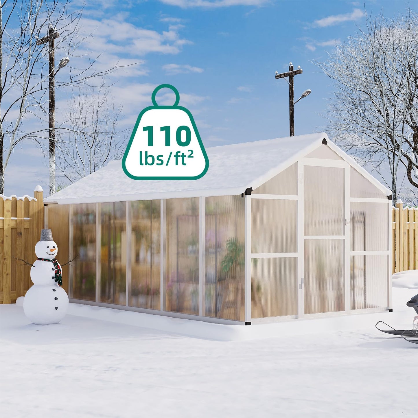 Garvee 8x12 ft Greenhouse - Aluminum Greenhouses for Outdoors, Large Polycarbonate Greenhouse with Roof Vent, Heavy Duty Walk-in Green Houses for Outside Garden, Backyard, Patio, Lawn, Easy Assembly