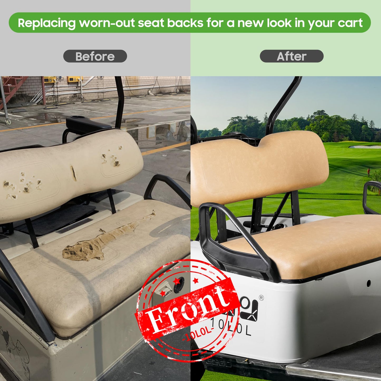 10L0L Front Seat Assembly Kit for EZGO TXT 1994-2013 Golf Cart, Factory Style Seat Cushions & Back, Tan