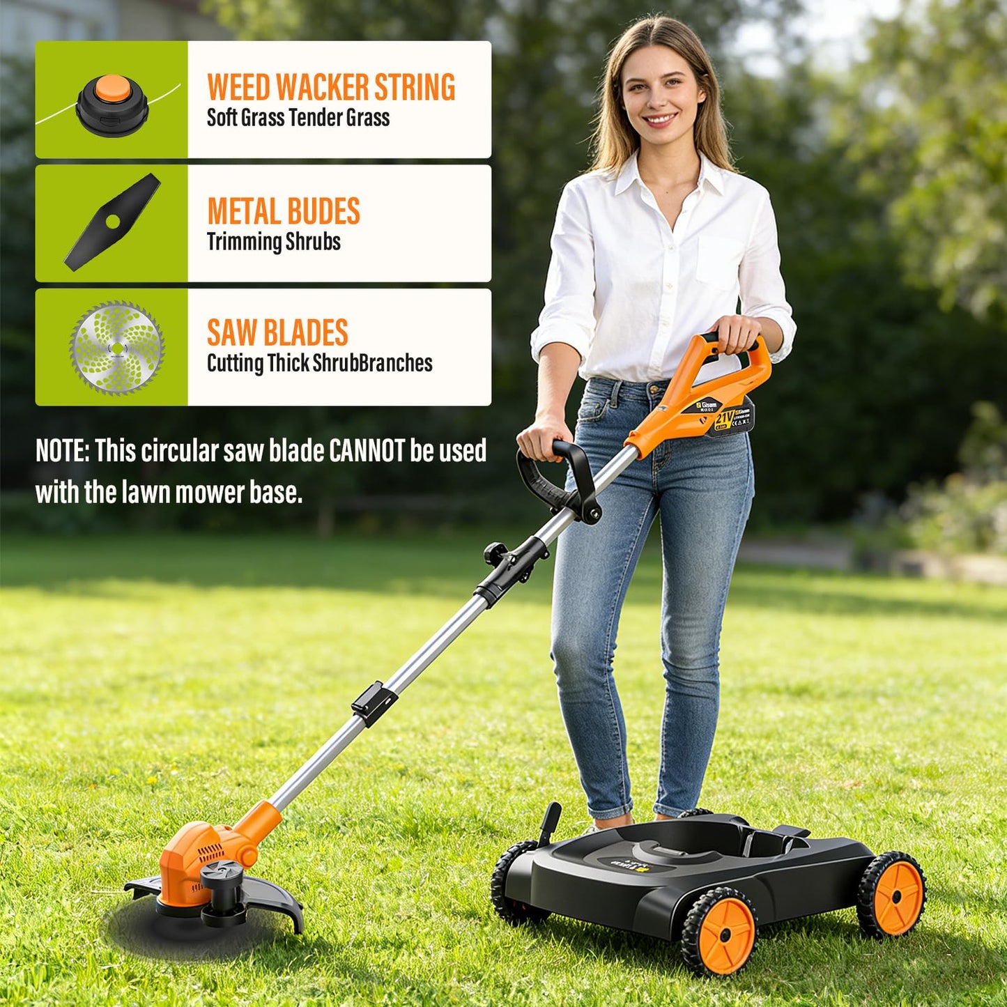 18.9" Cordless Lawn Mower, String Trimmer & Wheeled Edger 3-in-1 Combo, Brushless 2 * 4.0Ah Batteries, 3 Blades, Adjustable Height & Angle Electric Weed Eater and Lawnmower