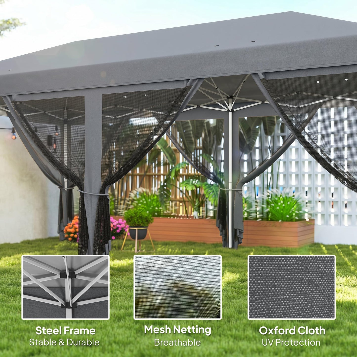 Outsunny 10' x 20' Pop Up Canopy Tent with Netting, Heavy Duty Instant Sun Shelter, Large Tents for Parties with Carry Bag for Outdoor, Garden, Patio, Gray