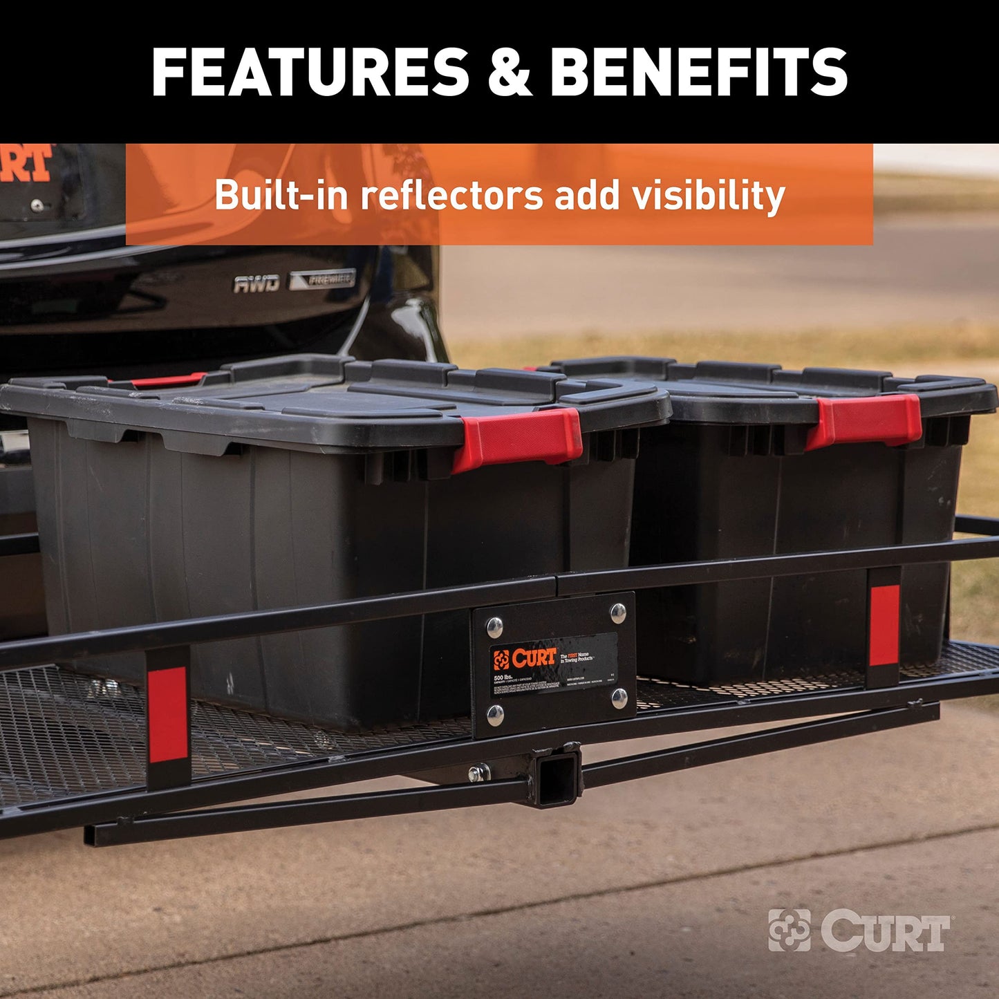 CURT 18153 Cargo Basket Hitch Trailer Hitch Cargo Carrier, 500 lbs. Capacity, 60-Inch x 23-1/2-Inch x 5-1/2-Inch, Fits 2-Inch Receiver