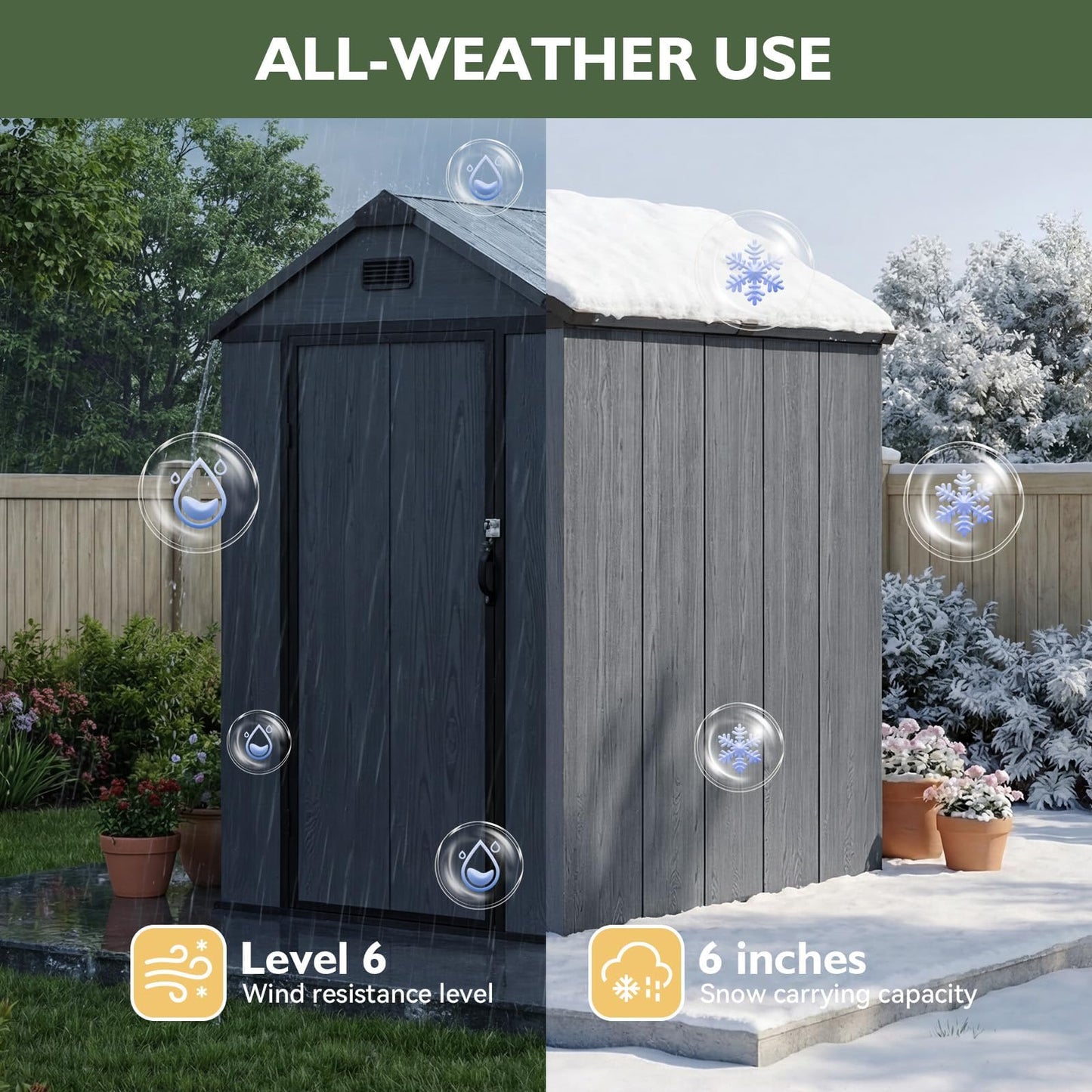 Aoxun 4×6 FT All-Weather Resin Storage Shed, Outdoor Plastic Tool Shed with Reinforced Floor, Lockable Door, Window & Vent for Garden Patio Backyard, Stores Bike, Garbage Can & Yard Gear, Dark Gray