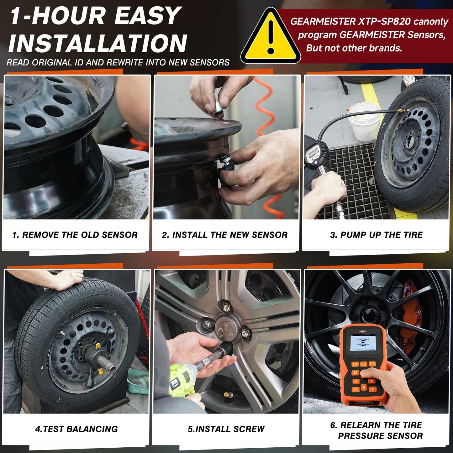 TPMS Programming Tool, Tire Pressure Monitor System Relearn Tool Set with 4 Pack 315MHZ+433MHZ Metal Programmable Sensor, Original Sensor ID Cloning, Reset/Activate/Relearn Sensors XTP-SP820