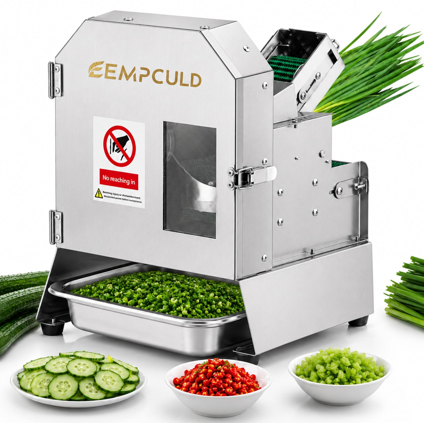 EMPCULD Electric Vegetable Slicer, 300W High-efficiency Automatic Fruit Slicer, 1-35mm Adjustable Thickness Vegetable Cutter for Home and Commercial Use, Track and Blade Rotation Speed Adjustable