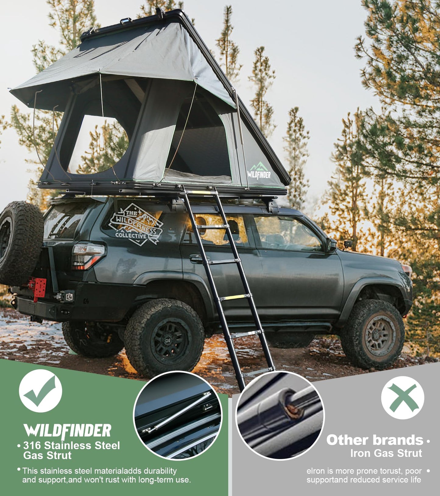WildFinder Rooftop Tent Hard Shell Roof Top Tent Hardshell Suitable for Jeep SUV Truck Van, 2-3 Person, Gray