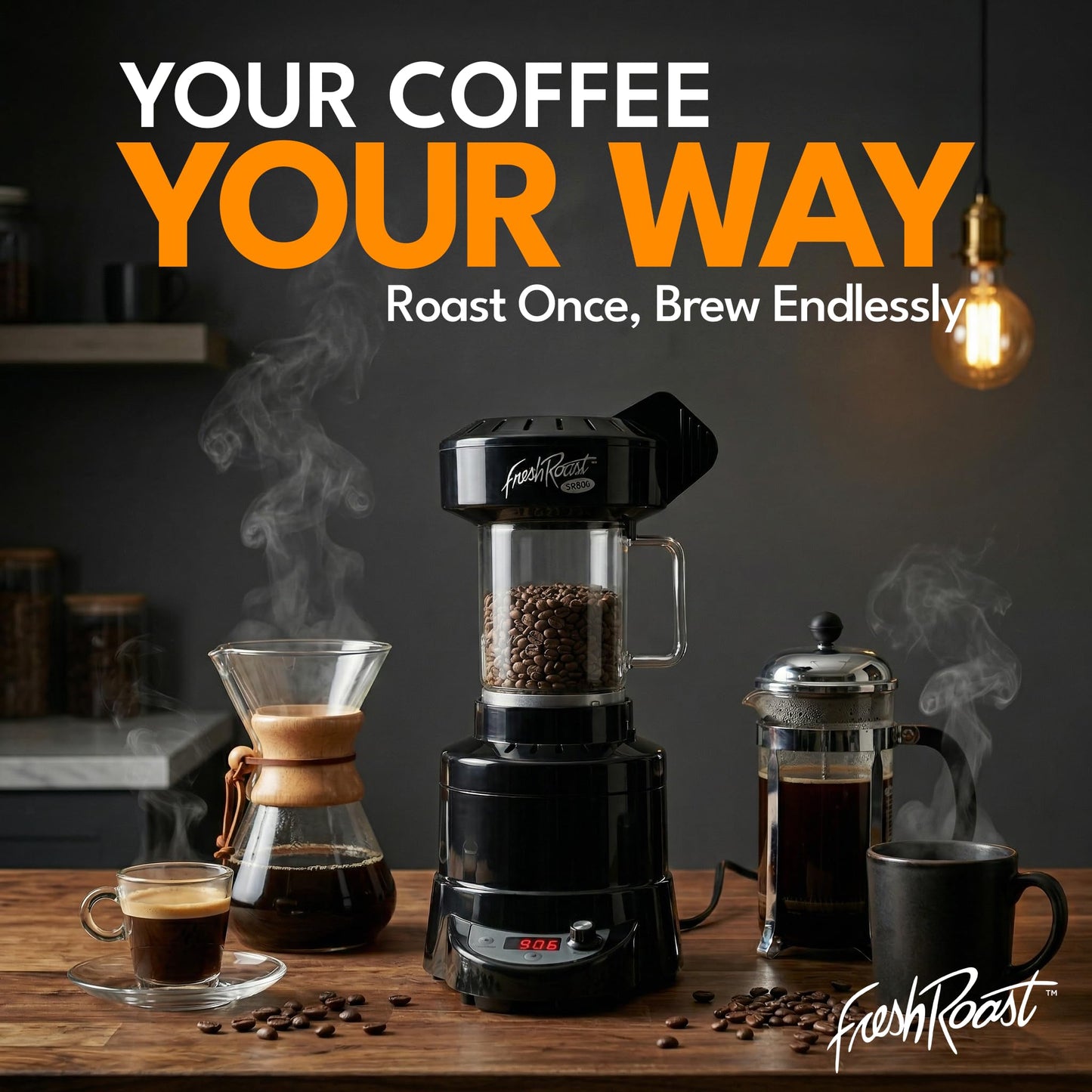 Fresh Roast SR800 Coffee Roaster – Roast Coffee at Home – Variable Heat and Fan Control – Digital Display – Roasts 6–8 oz (170–226g) Per Batch – Easy to Use – Fast Roast Time