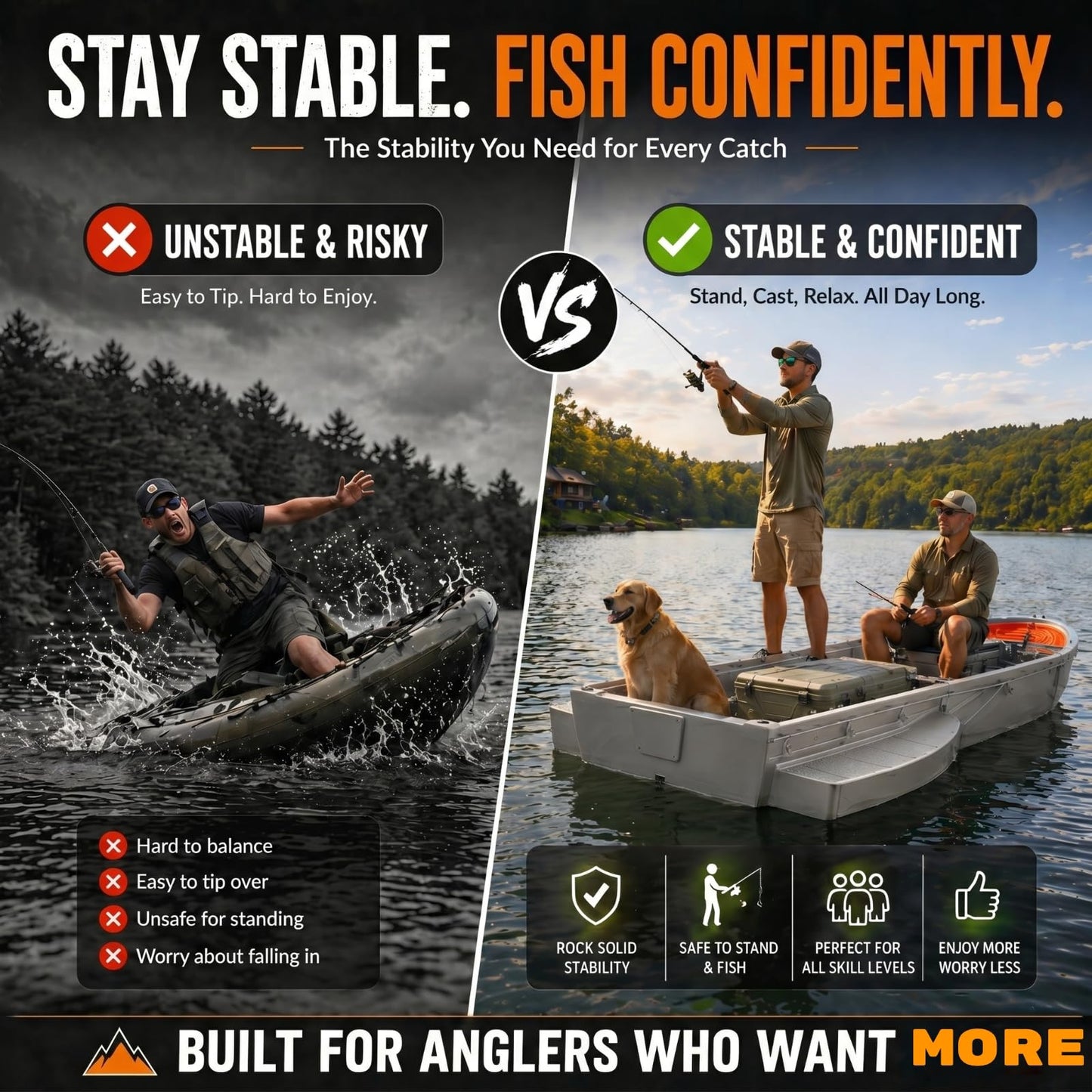 Artigree B1 Portable Boat, Upgraded Pontoon Boat - Modular Fishing Kayak with Integrated Fish Box, 1036 lb Load Capacity, 4-6 Persons - Suitable for Fishing, Rowing, Ferrying, Utility Work (Pro, Gray)