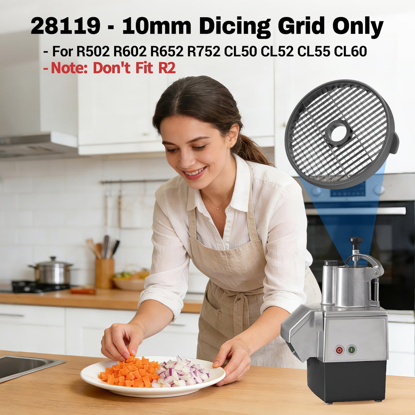 #28119 Commercial Dicing Grid for Robot Coupe CL50 CL52 CL55 CL60 R2 R502 R602 R652 R752, 10mm x 10mm Precise Dice Grid Cut Replacement Grid Commercial Food Processors