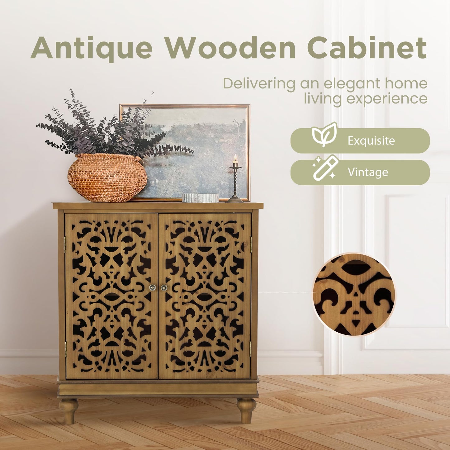 MFSTUDIO Accent Wood Storage Cabinet Buffet & Sideboard Accent Organizer with 2 Doors Decorative Cabinet for Living Room Kitchen Entryway Hallway, 31.5" Lx15 Wx34.2 H, Wood-Like