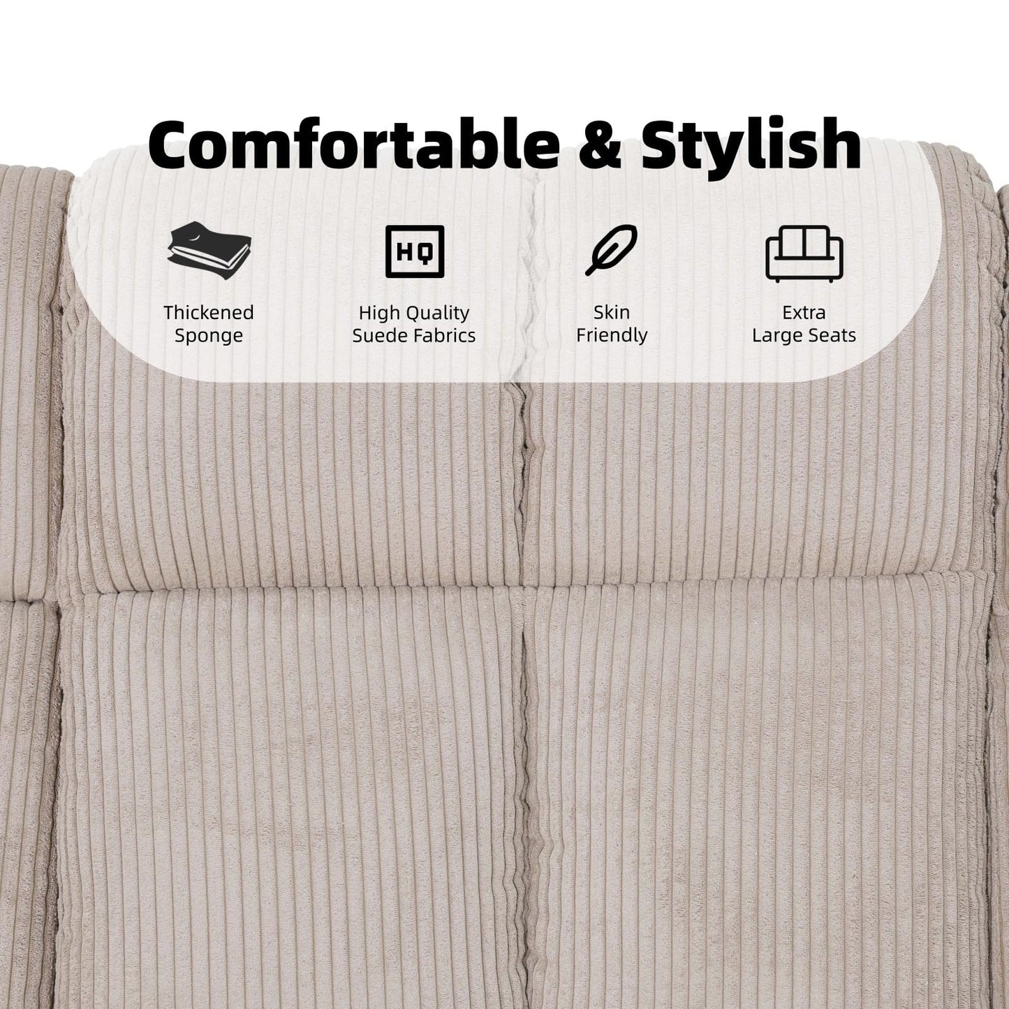 Trygoal Modern Recliner Sofa Set of 3, Stripe Fabric Upholstered Living Room Set with Cup Holders & Storage, Ergonomic Reclining Couch with Coffee Table, Cozy Home Theater Seating, Off-White
