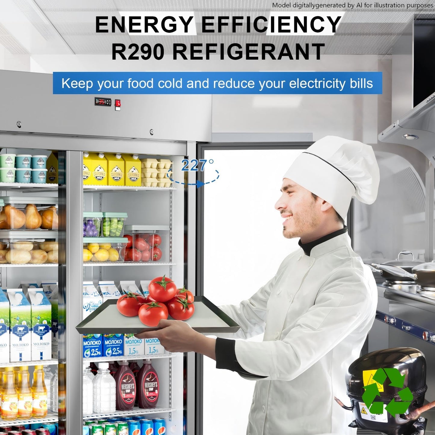 Ferueo Commercial Refrigerator 54" W 2 Door Stainless Steel Reach-in Solid Door Upright Fridge Fan Cooling 49 Cu.ft Refrigerators 32-47°F for Restaurant, Bar, Shop