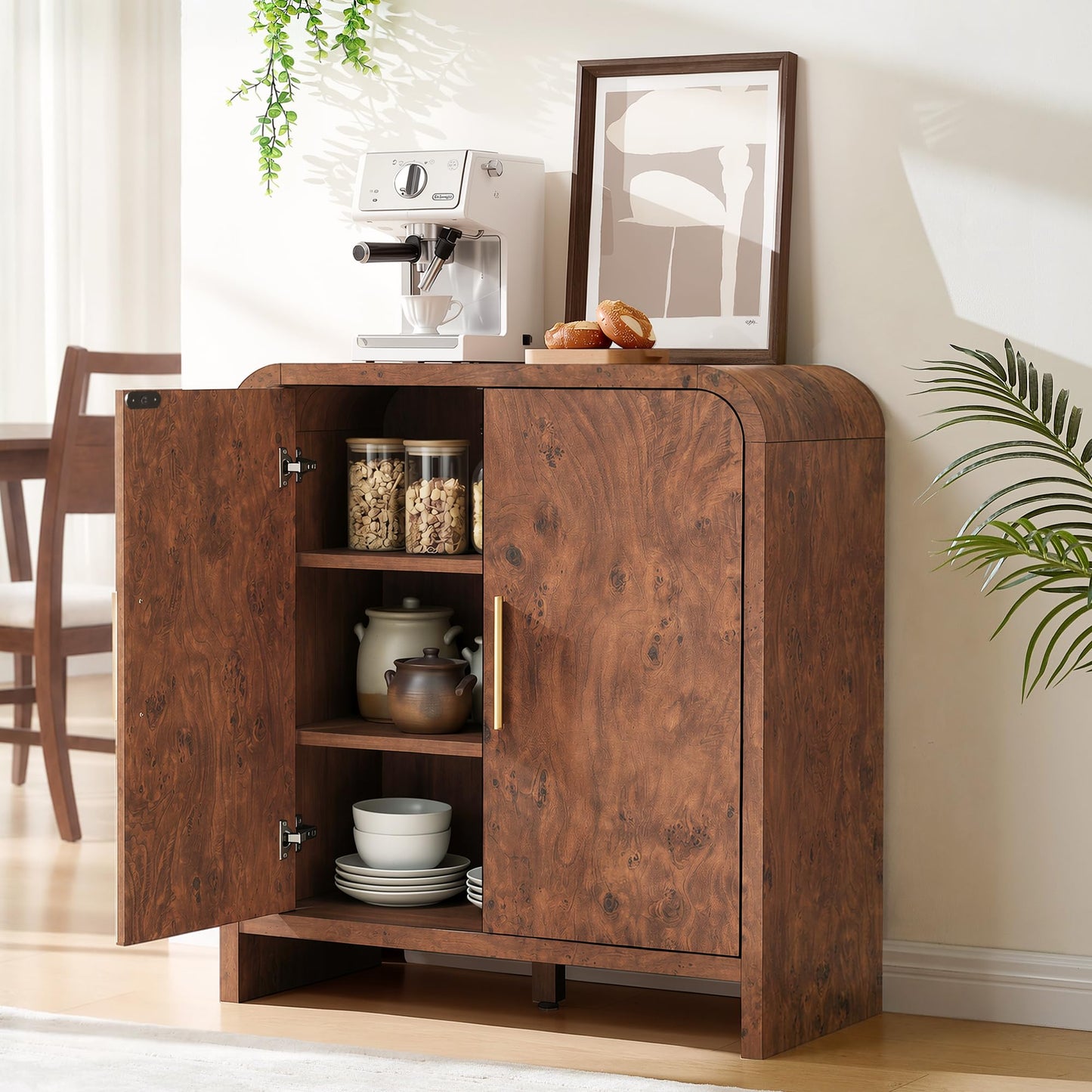 Fantaxia Sideboard Buffet Cabinet, Buffet Cabinet with Storage and 2 Adjustable Shelves, Sideboard Credenza Cabinet for Kitchen Entryway, Dark Walnut Burl