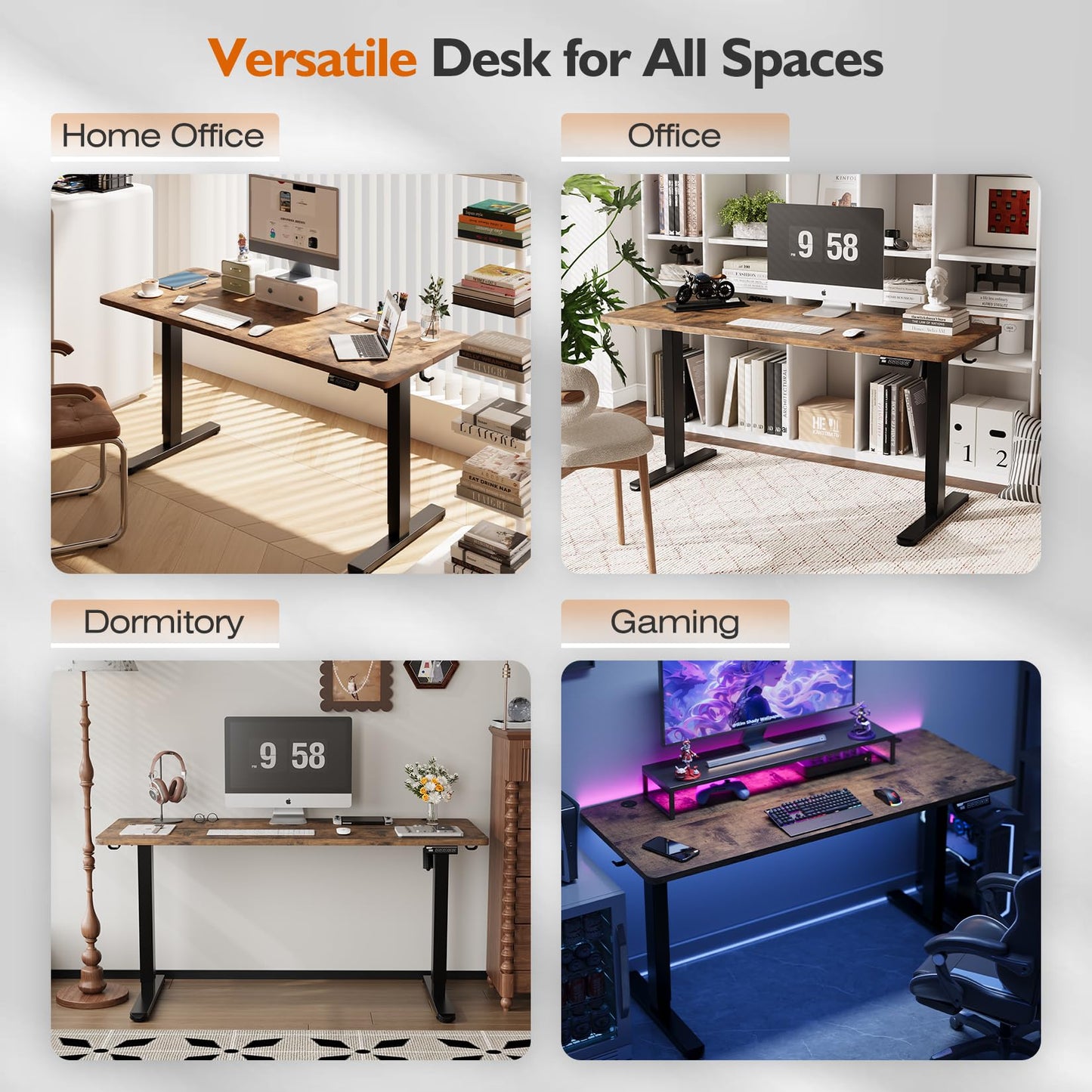 Monomi Electric Standing Desk 55x24 Inches，Height Adjustable Sit Stand Up Desk for Home Office, Ergonomic Computer Workstation with 178LBS Load Capacity & Quiet Motor, Two-Piece Desktop, Rustic Brown