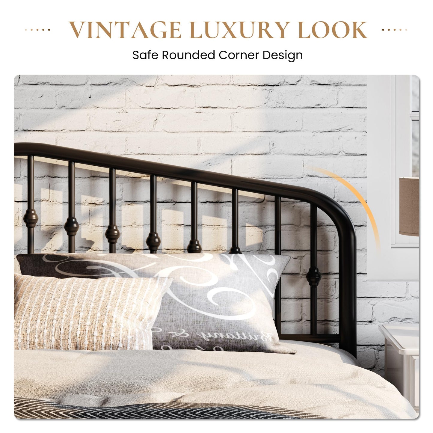 SHA CERLIN King Size Metal Platform Bed Frame with Victorian Style Wrought Iron-Art Headboard/Footboard, No Box Spring Required, Black