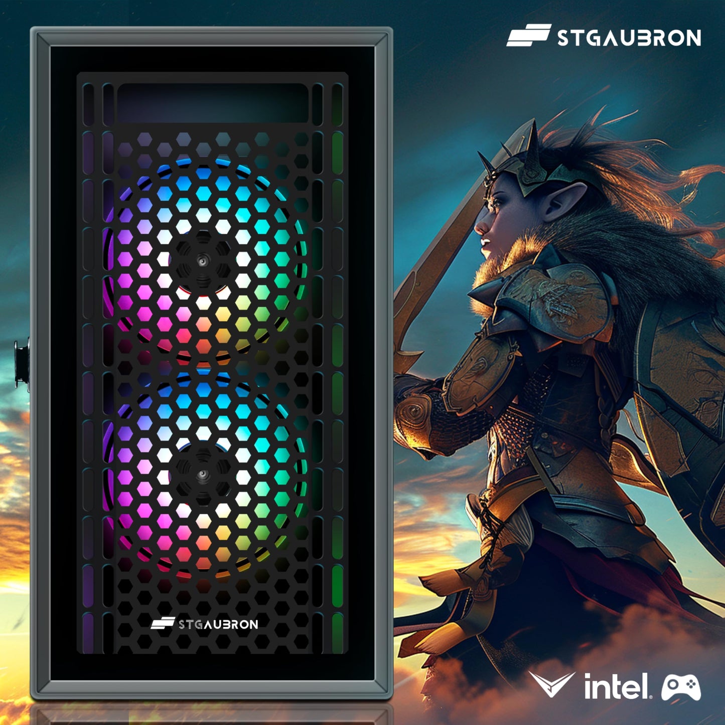 STGAubron Gaming PC Computer Desktop, Intel i7 Xeon E5, Radeon RX 550 4G, 16GB RAM, 512GB SSD, WiFi, BT 5.0, RGB Fan x3, Windows 11 Home, Gaming Computer Tower for Gamer,Streaming