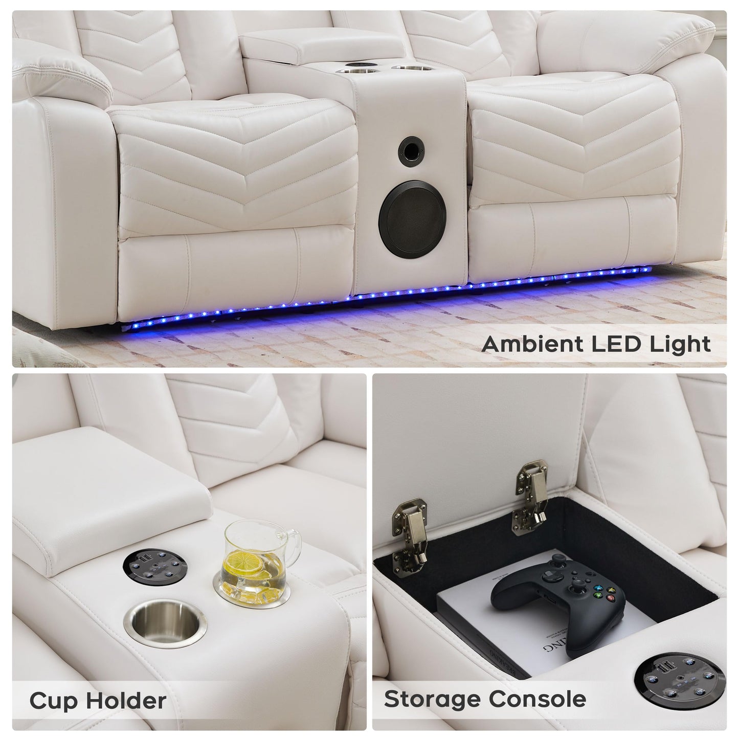 KEIKI 2-Piece Power Reclining Sofa Sets, Technical Leather Loveseat Sofa & 3 Seat Sofa, Living Room Furniture Set with Electric Recliners, Wireless Charger, Cup Holder, Storage Armrest, White