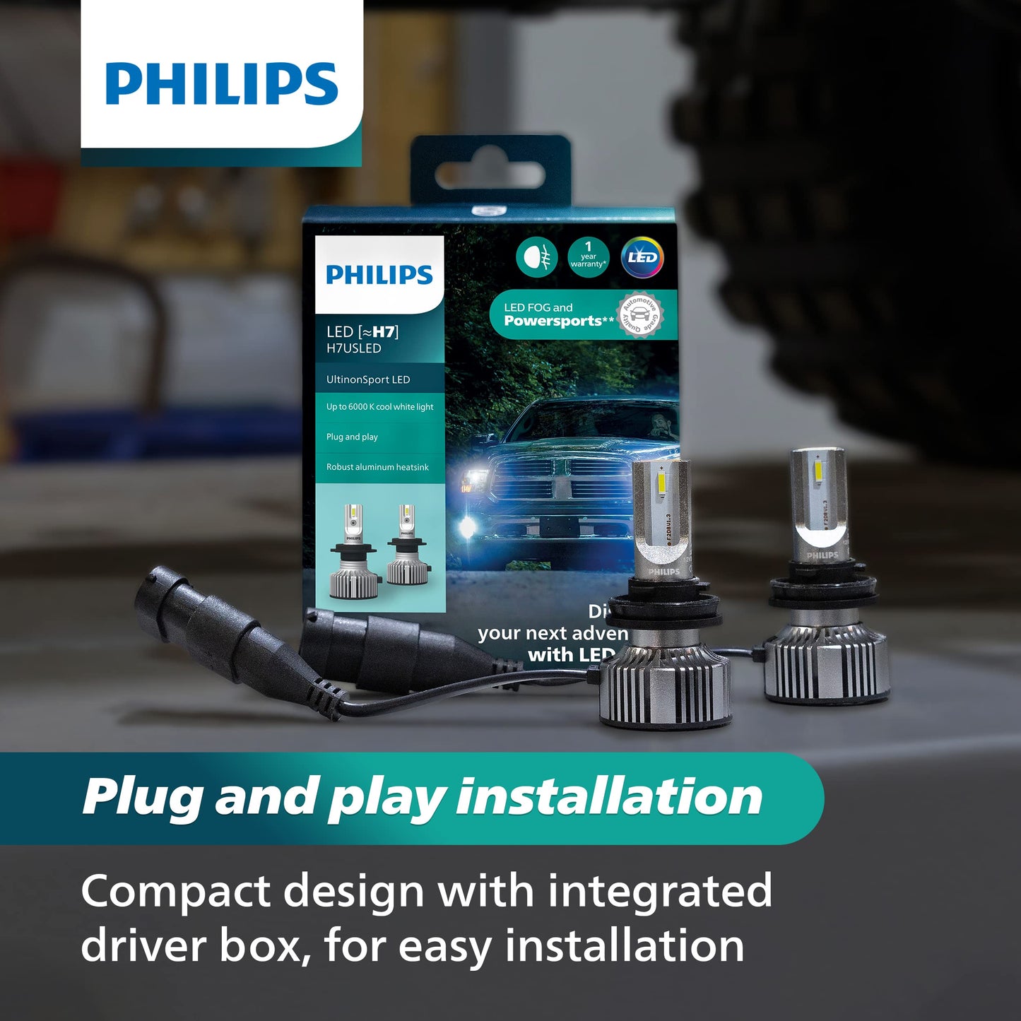 Philips UltinonSport 9007 LED Fog Light Bulbs, 2 Pack, Clear