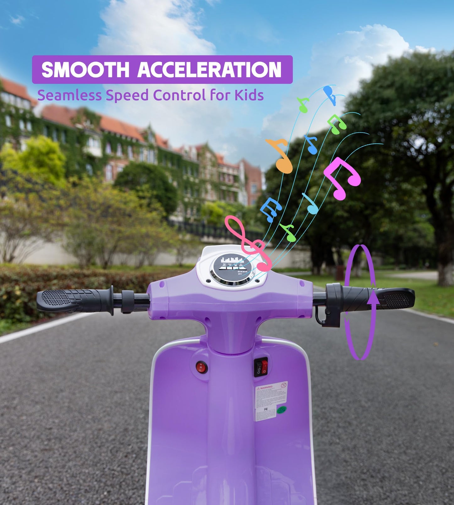 24V Kids Motorcycle, Electric Motorcycle Bike for Kids with 350W Motor, 3 Speed, 14.3MPH, Electric Scooter Moped w/Music, Story, LED Lights, 143lbs Max Load, Ride On Toy for Ages 8+, Purple