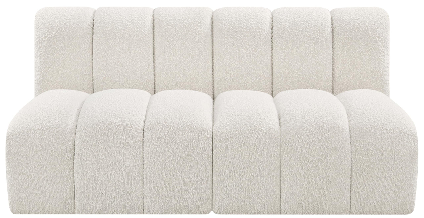 Meridian Furniture 102Cream-S2A Arc Collection Modern | Contemporary Modular Sofa with Rich Cream Boucle Fabric, Deep Channel Tufting, Modular Design, 60" W x 31" D x 30" H, Cream