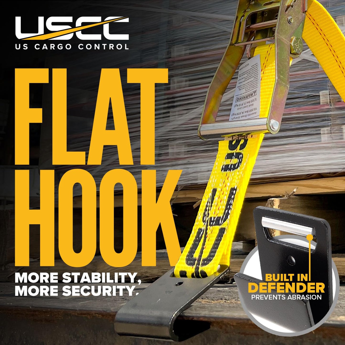 US Cargo Control 2 Inch Ratchet Straps Heavy Duty (10-Pack), 2" x 30' Flat Hook Ratchet Straps, 10,000 LBS Break Strength, Yellow Heavy Duty Tie Downs with Black Flat Hooks for Flatbed Trailers