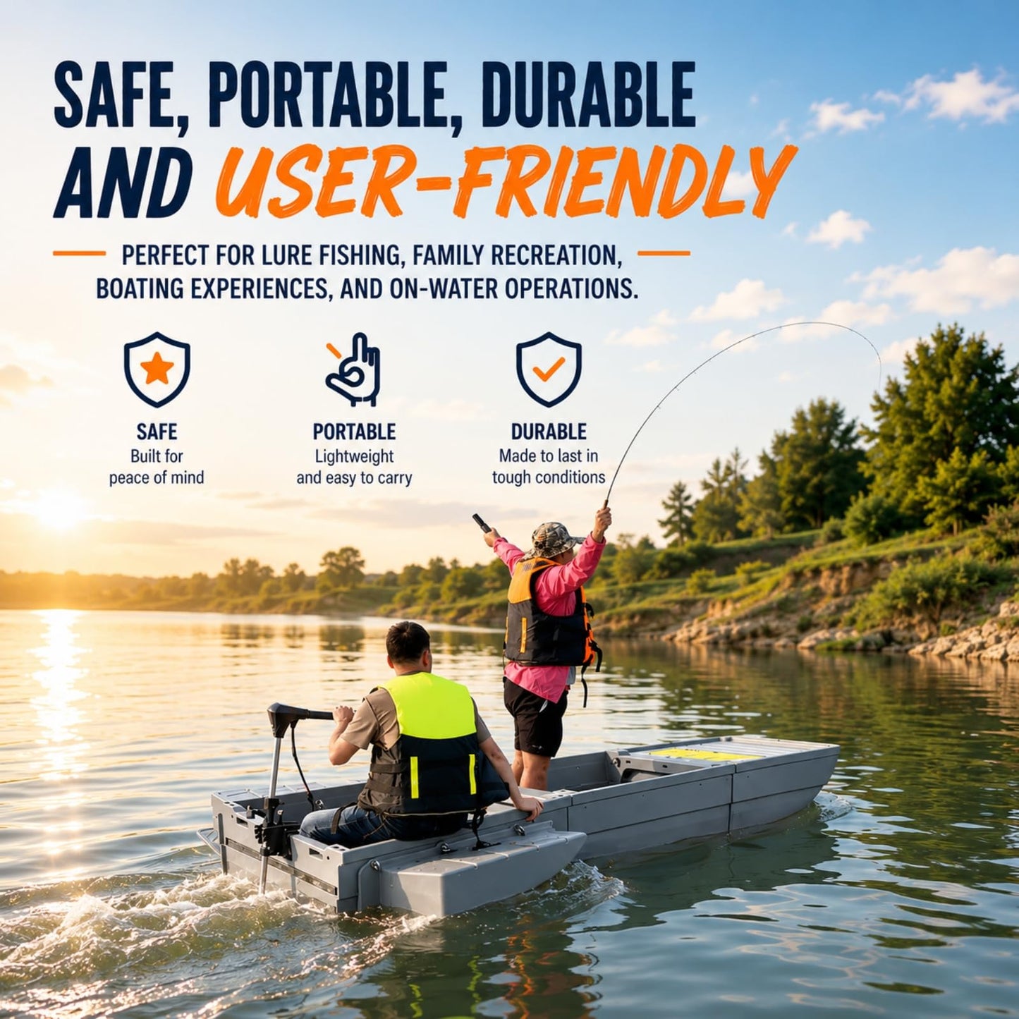Artigree Fishing Boat, Folding Pontoon Boat, Fits in SUV Trunk - Portable Modular Kayak, Seats 4-6, Motor-Ready, Sturdier Than Inflatable Boats - Ideal for Lure Fishing, Rowing, Travel (Pro, Gray)
