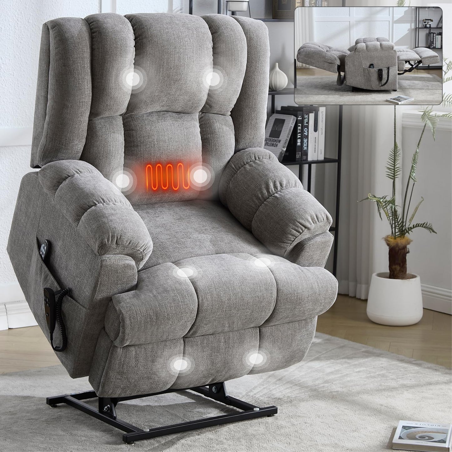 KEIKI Dual Motor Power Lift Recliner Chair,Massage Up to 350 LBS, Lift Recliners with Power-Remote