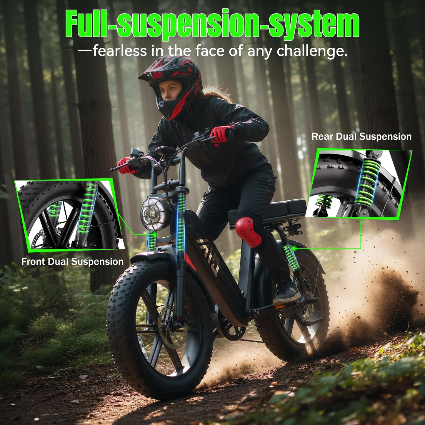 TST Electric Bike for Adults 1500W Peak 20" Fat Tire All-Terrain E-Bike 60 Miles Electric Dirt Bike for Road Sand Mountain Snow - 48V 15AH Battery Safety Tested to UL 2849 Powered