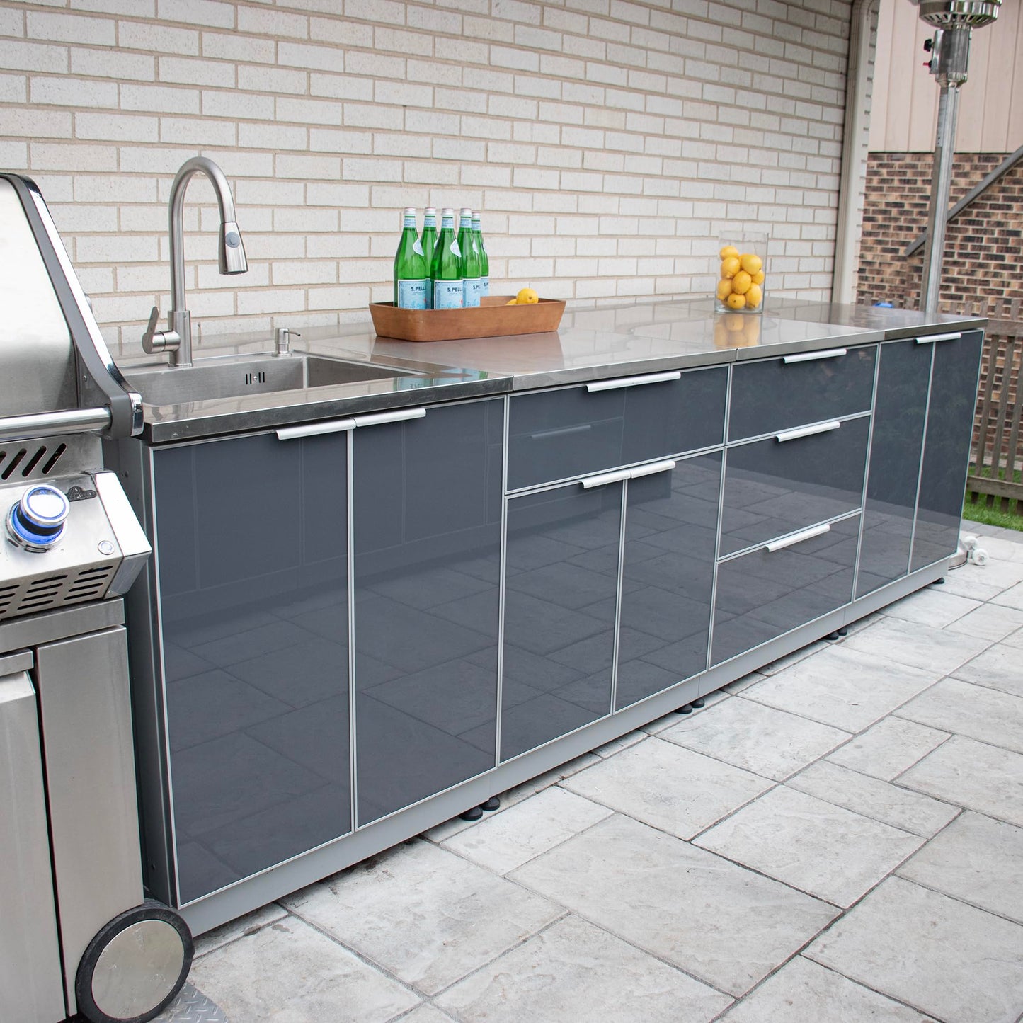 Blue Sky Outdoor Living, OKC3024GD2DG, 2-Door Outdoor Kitchen Cabinet – Heavy-Duty Tempered Glass Cabinet Doors – Weather-Resistant Modular Base for Patios and BBQ Islands – Slate Gray