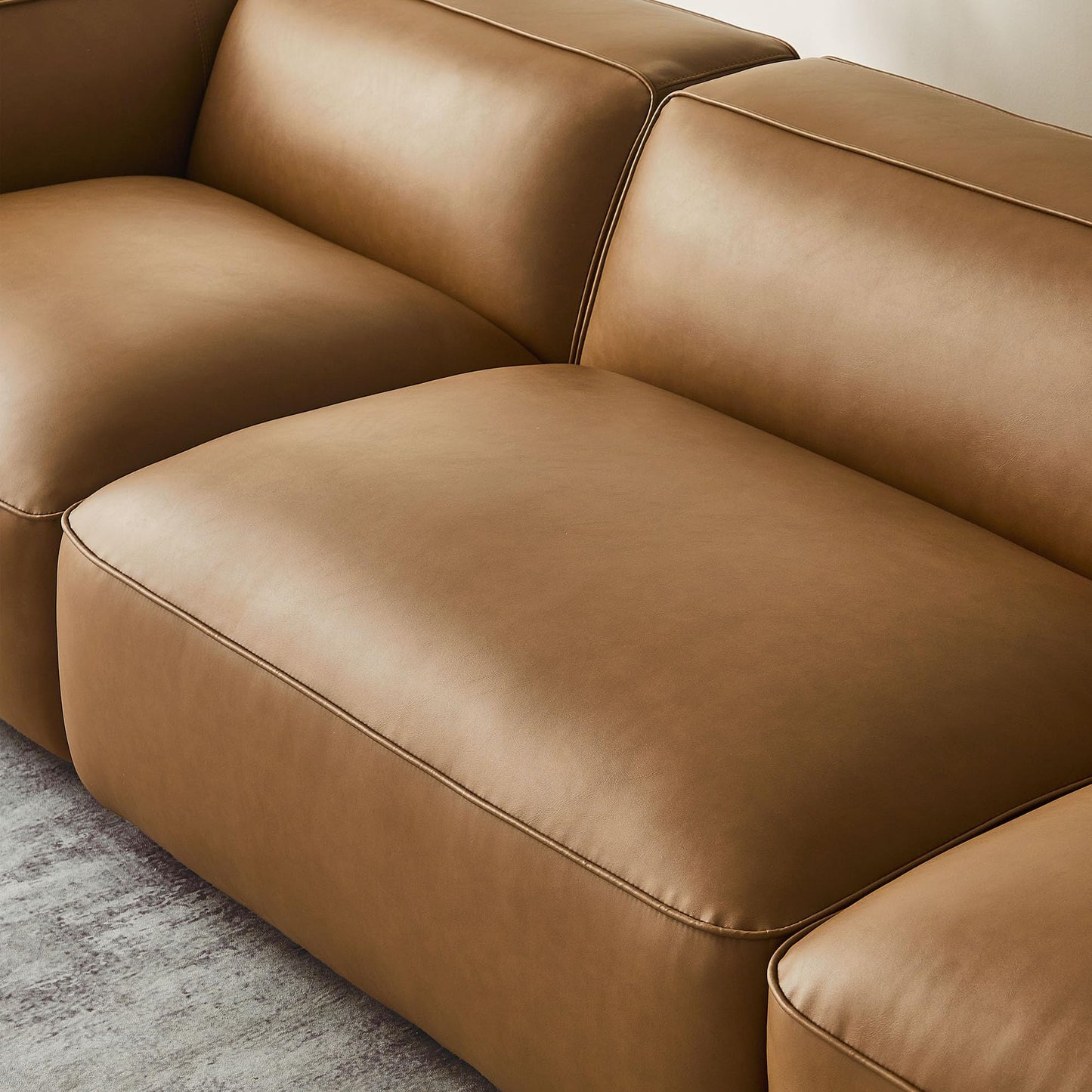 Modway Auren Vegan Leather 3 Piece Modular Sofa in Camel - Faux Leather 3 Seater Couch - Comfy Mid Century Modern PU Leather Sofa for Living Room, Apartment, Loft