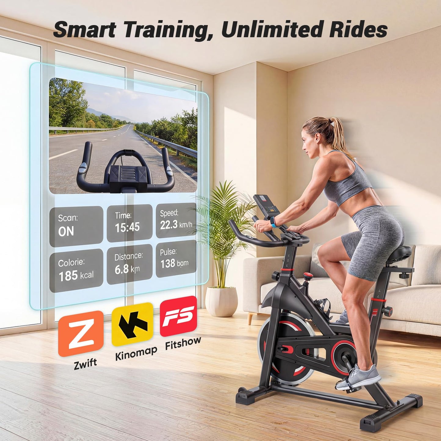 OLIXIS Exercise Bike with APP Control, Brake Pad Stationary Bikes with Quiet Magnetic Resistance, Indoor Cycling Spin Workout Bike with 300.0 lbs Weight Capacity, Classic Red