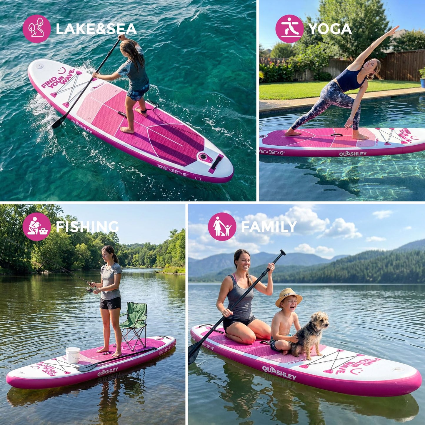 Quashley Inflatable Paddle Board Ultra-Portable Inflatable SUP Board with All Paddleboards Accessories and 10L Waterproof Bag -Lightweight Design for Easy Travel and Storage