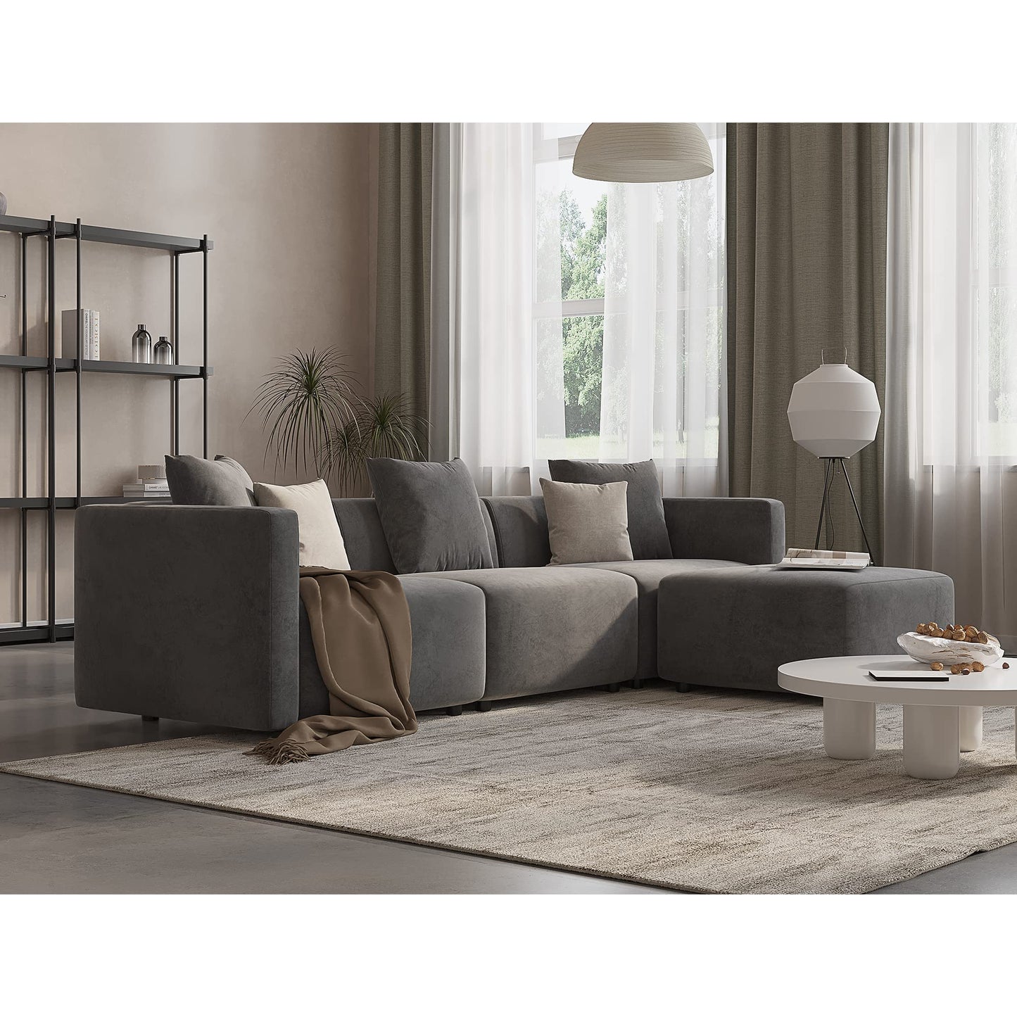 Acanva Luxury L-Shaped Upholstery Convertible Modular Sectional Sofa, Contemporary Reversible Couch with Chaise Lounge for Living Room, Apartment, 4 Piece Set, Suedette Dark Grey