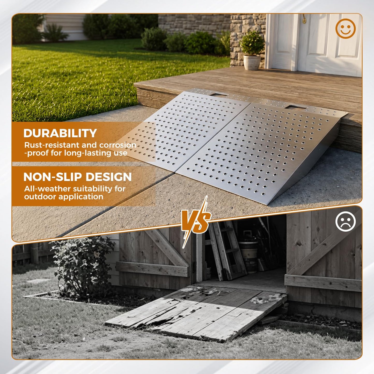 Heavy-Duty Shed Ramp for Riding Mower & Motorcycle, 1500lbs Aluminum Loading Ramp for Lawn Mower, ATV, Zero Turn, Snow Blower, Garden Cart, Anti-Slip Punch Plate Ramp for Shed Entrance, 1PC (2)