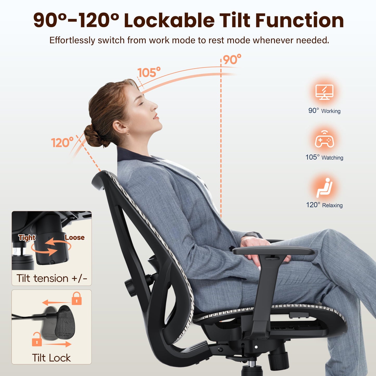 MOLENTS Ergonomic Office Chair, Mesh Computer Desk Chairs with Adjustable Lumbar Support, 3D Armrest, Tilt Function, Comfy Wide Seat, Executive Work Task Chair for Company & Home, Gaming Chair (Grey)