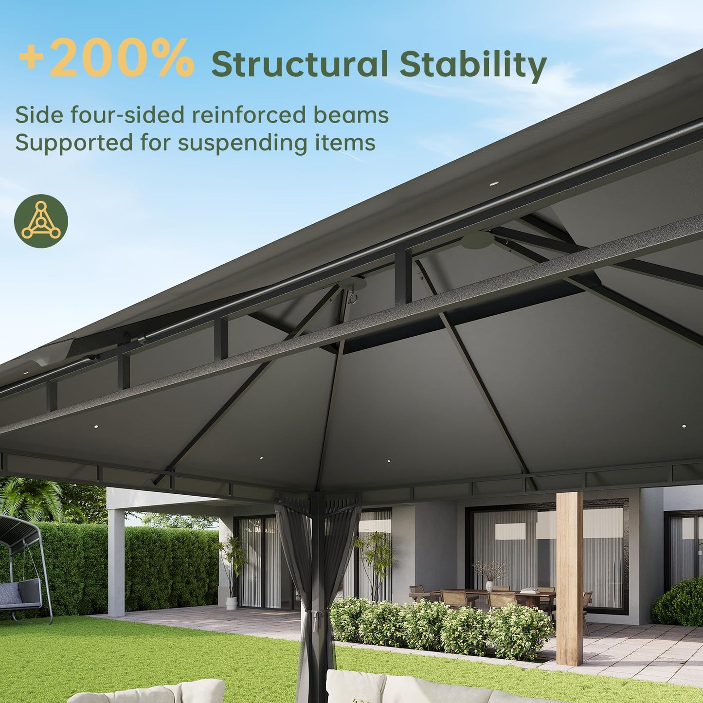 Aoxun 12x10 Gazebo with Double Roof & Mosquito Netting Outdoor Heavy-Duty Party Tent, Patio Tent with Zipper Screens - Backyard Garden Lawn Shelter Includes Wind Ropes Expansion Bolts, Gray