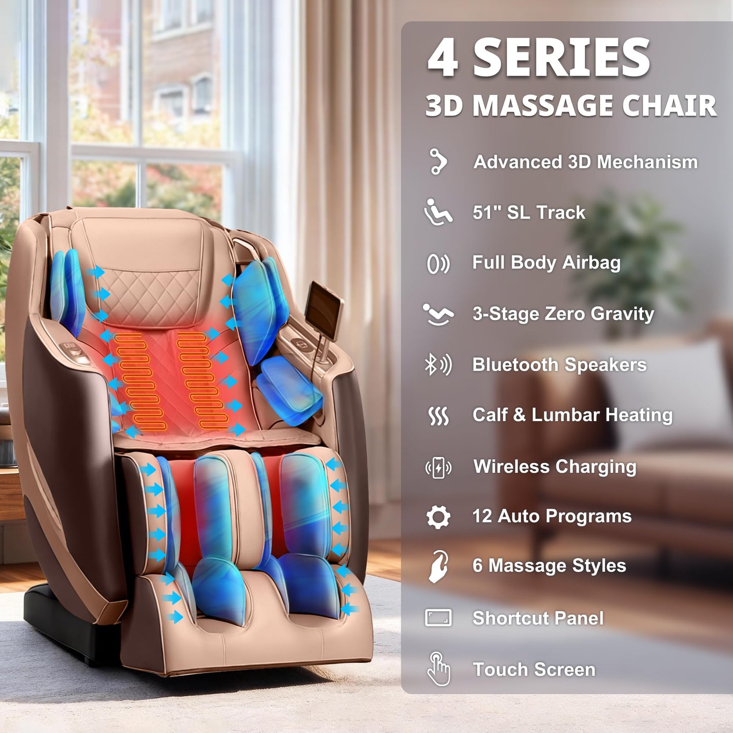 Mazzup Massage Chair, 3D Massage Chair Full Body, Zero Gravity Shiatsu Recliner W/Heating, SL Track, Wireless Charger, Bluetooth Speaker, Foot Rollers, 12 Auto Modes Air Compression