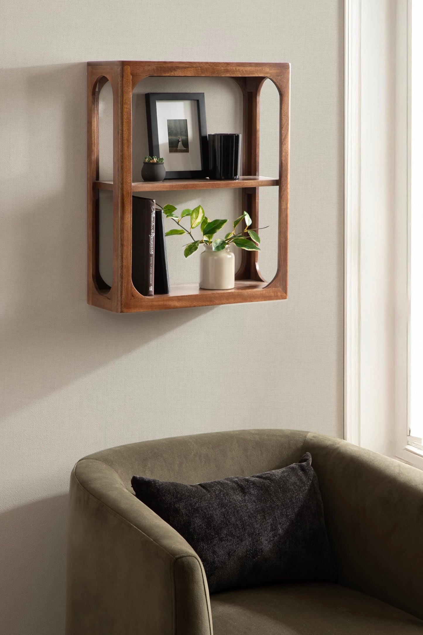 Kate and Laurel Dahl Modern Mango Wood Tiered Wall Shelf, 18 x 7 x 22, Walnut Brown, Decorative Over the Toilet Shelf for Use as Bathroom Storage or Living Room Display Shelving