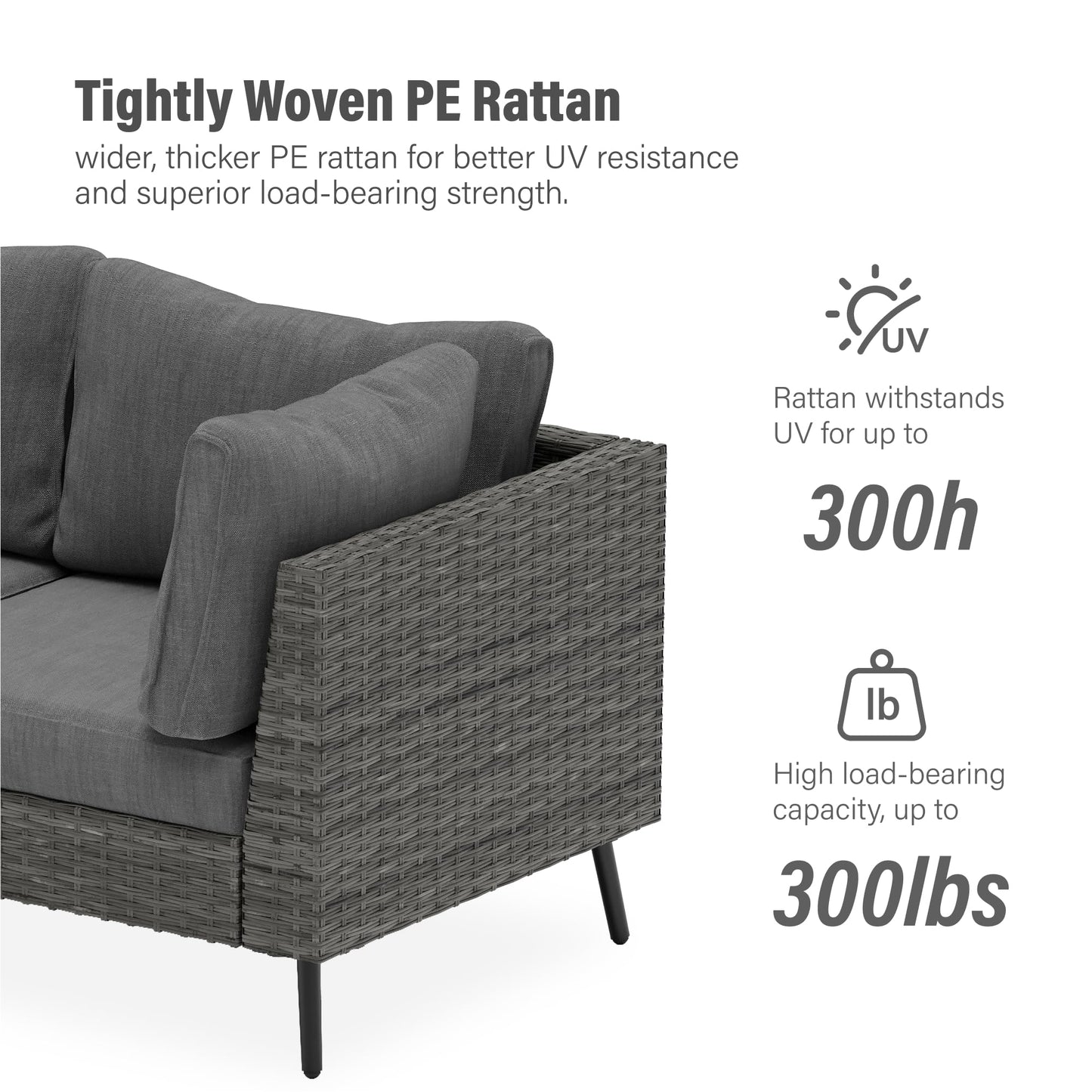 EO Living 8-Piece Patio Furniture Set, Outdoor Sectional Sofa PE Rattan Outdoor Patio Furniture with Thick Cushions, All Weather Patio Conversation Sets for Garden, Poolside, Backyard(Grey)