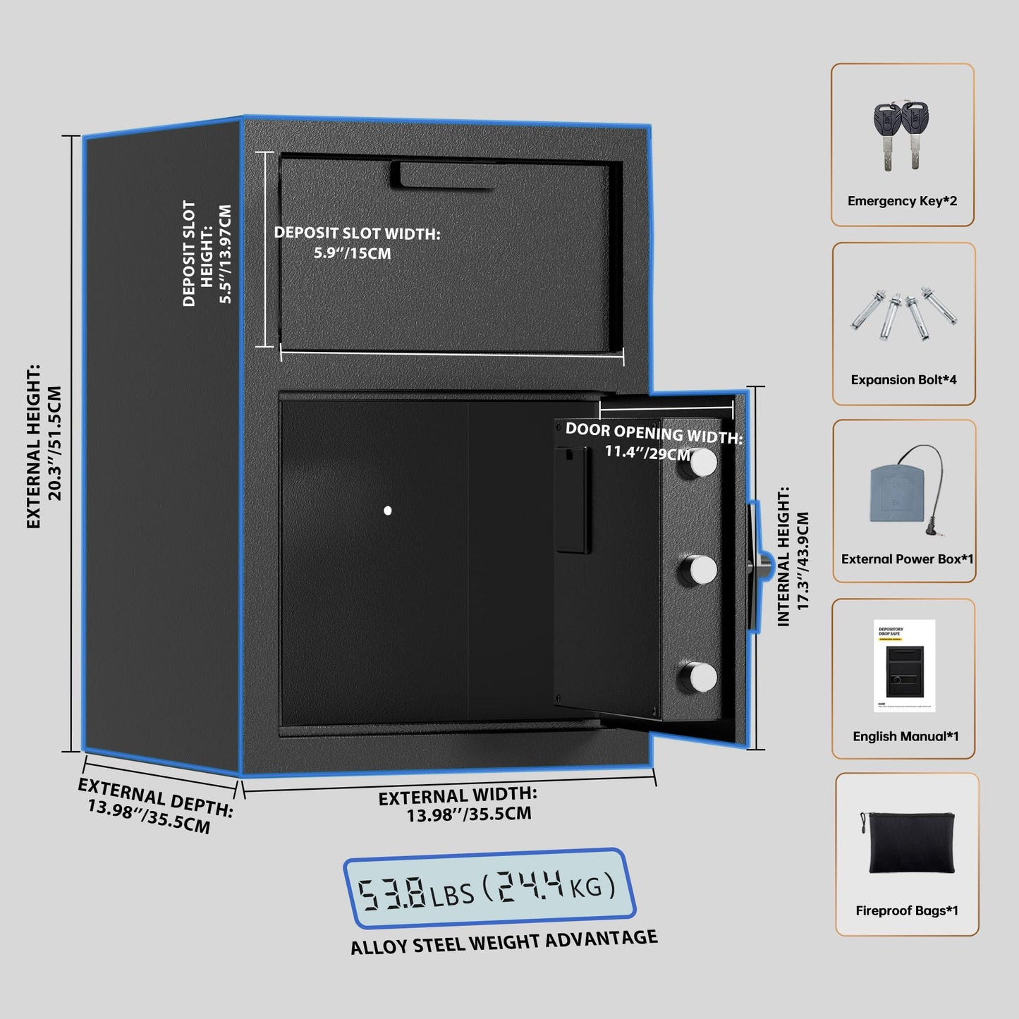 KAER 2.6 CuFt Drop Safe for Business, Cash Safe with Drop Slot, 53.8 lbs Heavy Duty Money Safe Box with Deposit Slot, Anti-Theft Safety Boxes for Home Floor Safe, Quick Access Digital Keypad Keys