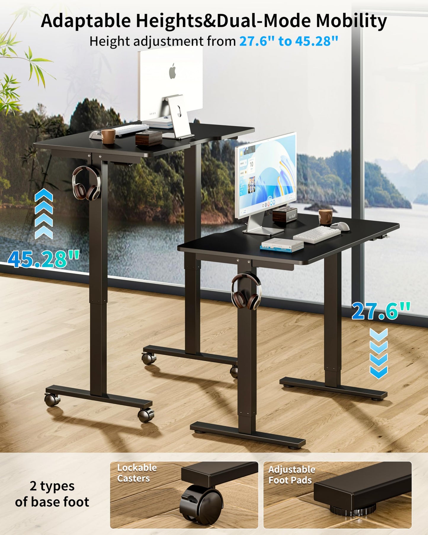 BIZUM 35.4" Small Electric Standing Desk Height Adjustable, Whole Piece Stand Up Computer Desk Work Study Writing Gaming Desks for Home Office Black