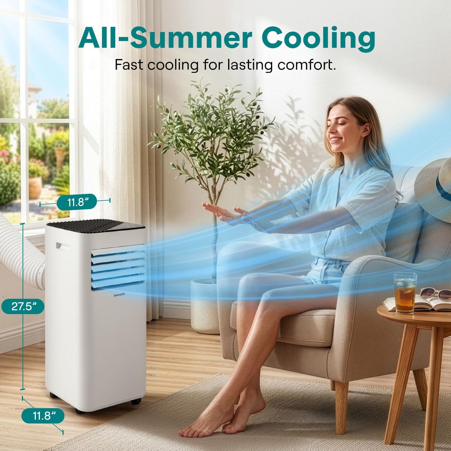 SereneLife 8000 BTU Portable Air Conditioner, Small AC with Dehumidifier and Fan, Mini AC Unit with 350 Sq. Ft. Coverage, Timer Settings Up to 24 Hours, Includes Remote Control Window Mount Kit