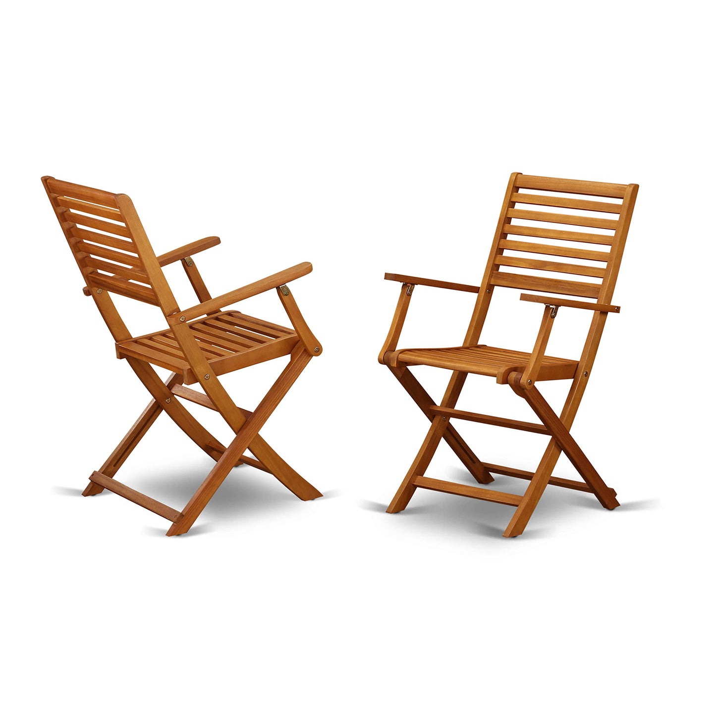 East West Furniture DEBS72CANA 7 Piece Patio Bistro Dining Set Consist of a Rectangle Outdoor Acacia Wood Table and 2 Folding Arm Chairs with 4 Side Chairs, 40x72 Inch, Natural Oil