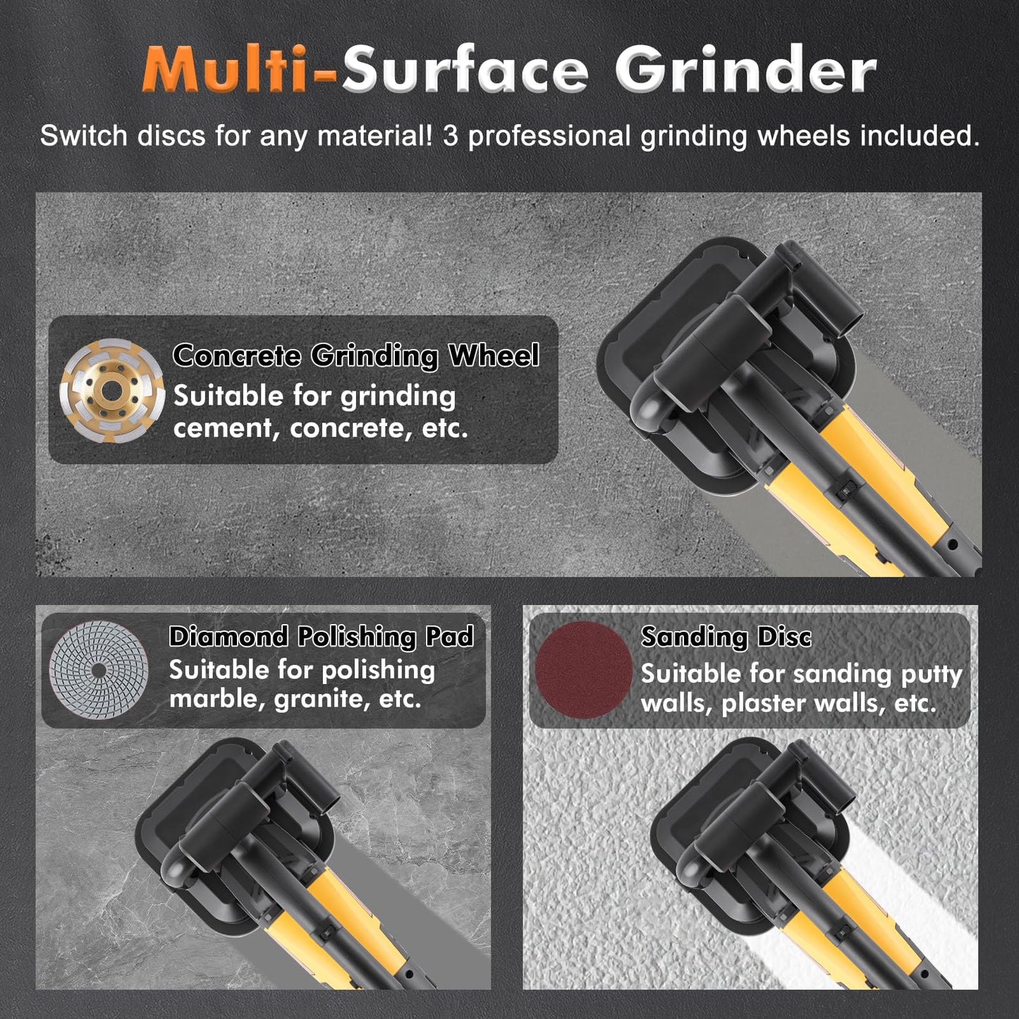 YUCHENGTECH 4-Head Concrete Grinder Set 4" Concrete Surface Grinder Floor Grinder 3800W 0-6000RPM Concrete Surface Planer with Dust Extraction Shroud for Grinding Concrete Cement Marble Granite